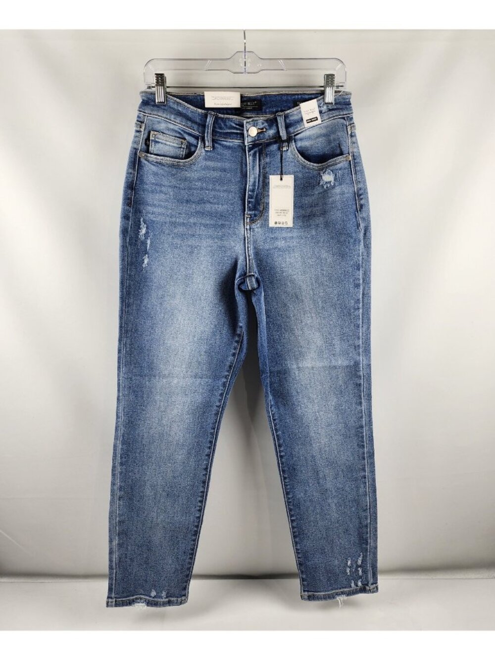 Judy Blue Jeans Women 7/28 Blue High Waist Destroy & Back Hem Dart Slim Jean NWT